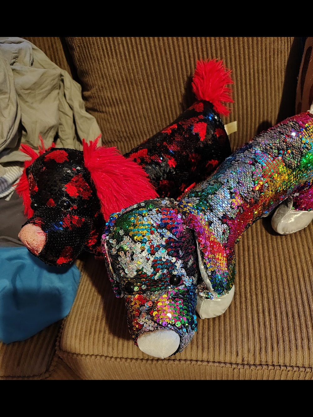 Sequin Plush Dachshund Toy - Multicolor and Black/Red